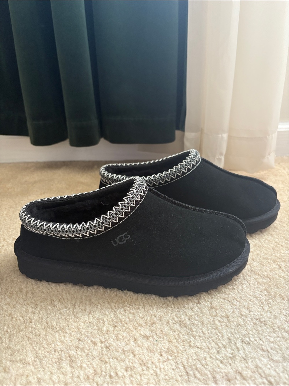 UGG Black Slip-On Shearling-Lined Mule with Braided Trim
